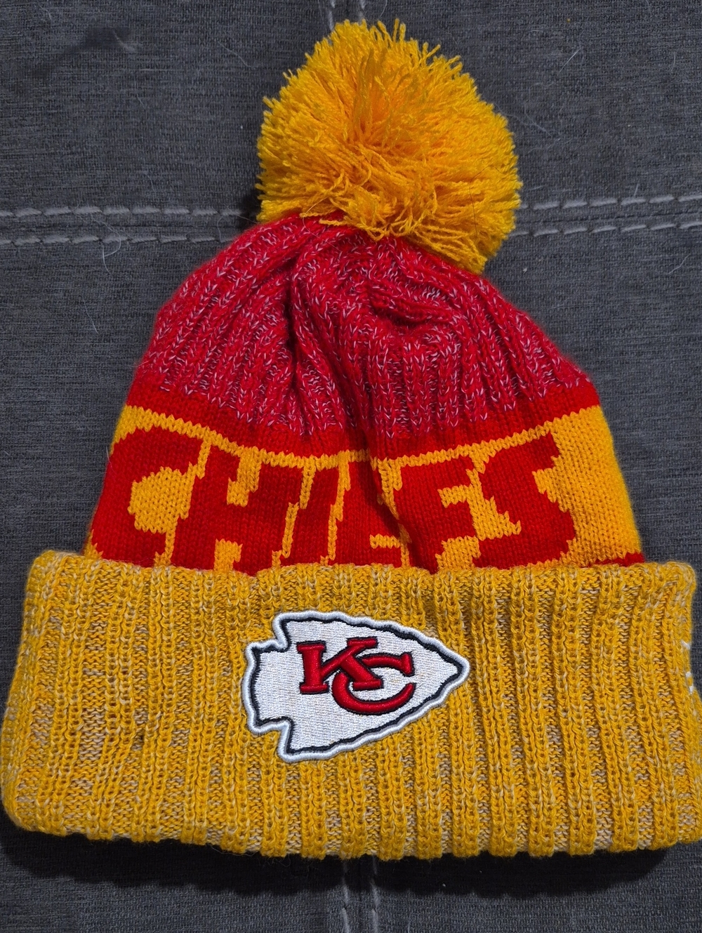 NFL Kansas City Chiefs Red and Yellow Pom Beanie